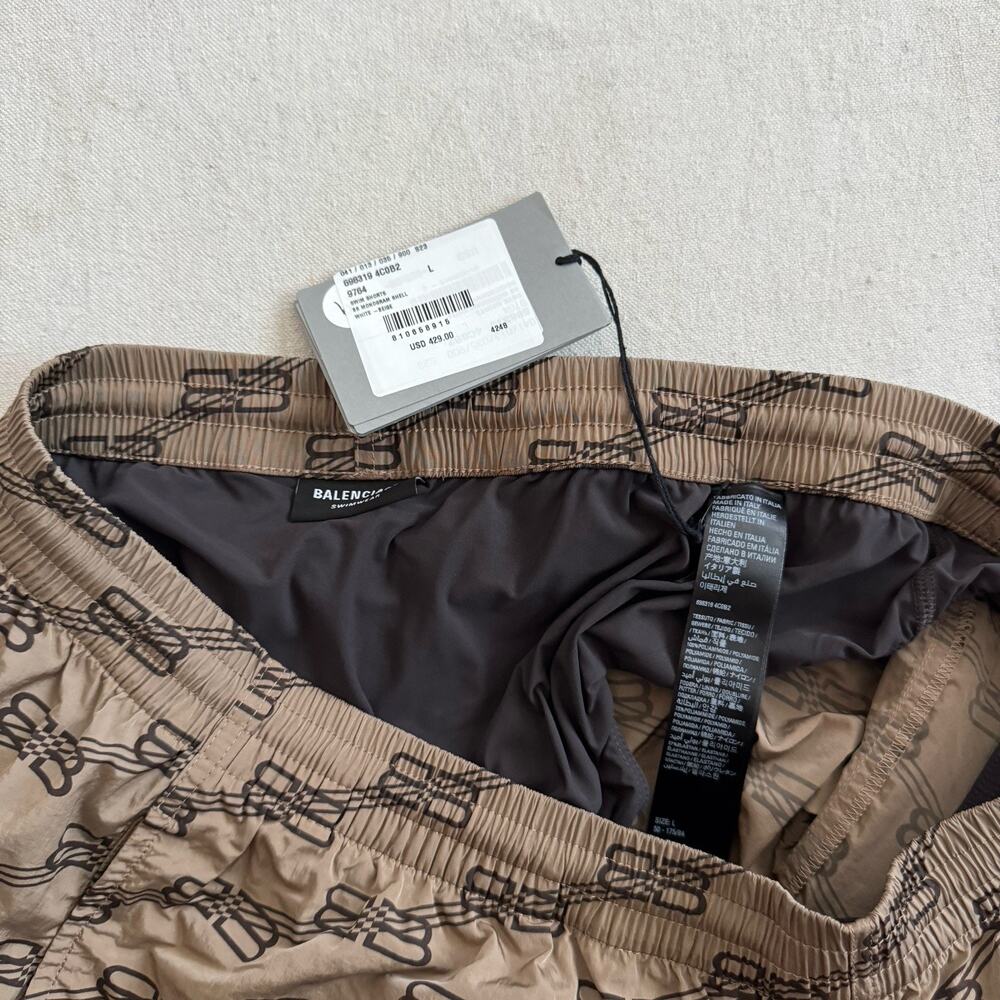 Balenciaga Swimwear Monogram BB Water Swim Shorts Brown Size Large 34 NEW - Picture 6 of 11